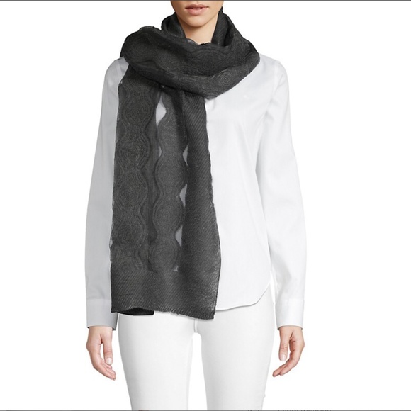 SAACHI Charcoal Gray Wave Pattern Acrylic, Polyester, and Wool Blend Scarf - Picture 3 of 12